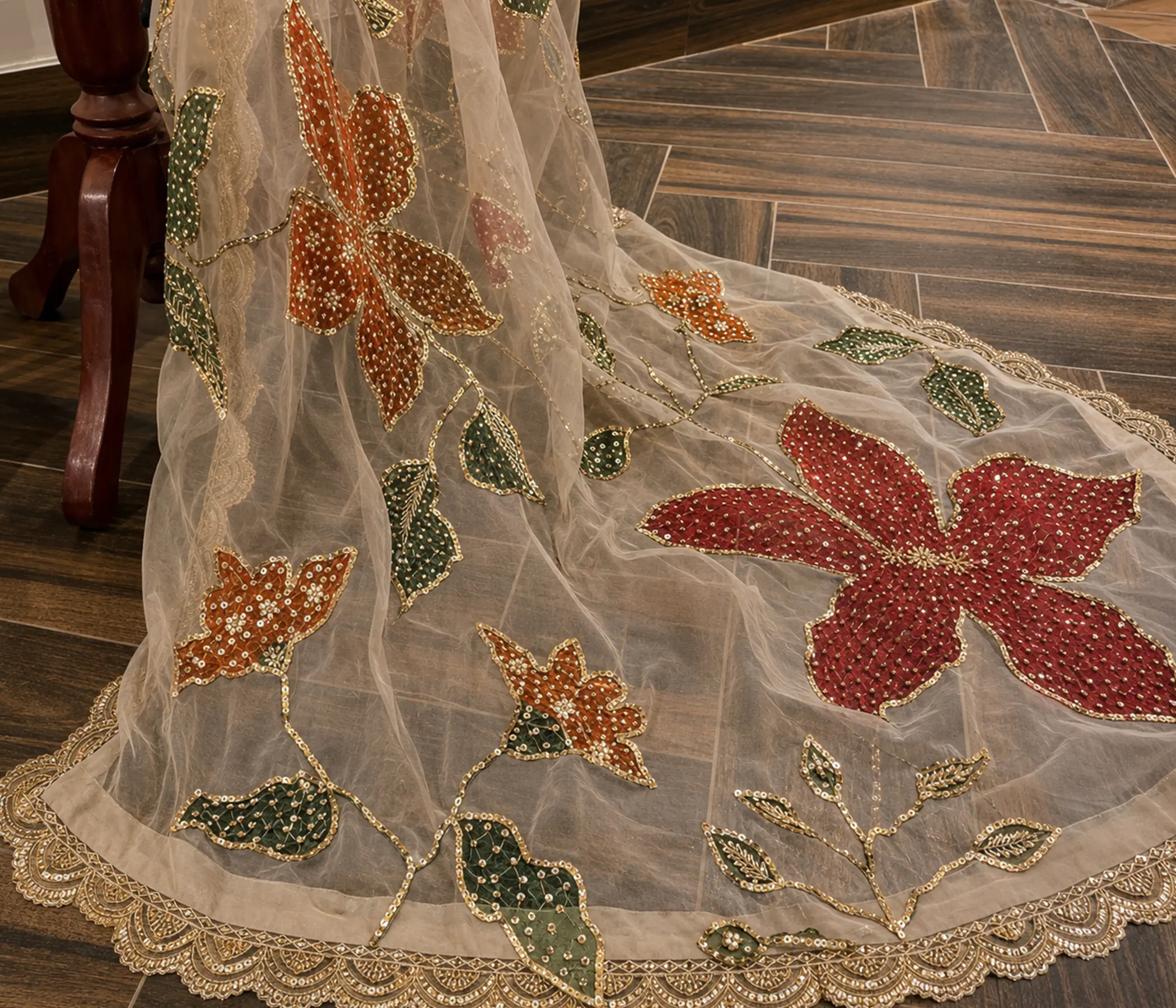 Embellished Hand painted pure organza dupatta